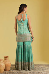 Sage Green Tissue Embroidered Gharara Set