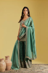 Green Tissue Embroidered Gharara Set