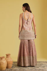 Rose Gold Tissue Embroidered Gharara Set