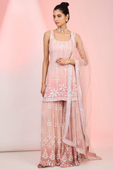 Designer Peach Pink Ombre Sharara Set with Sequins Embroidery