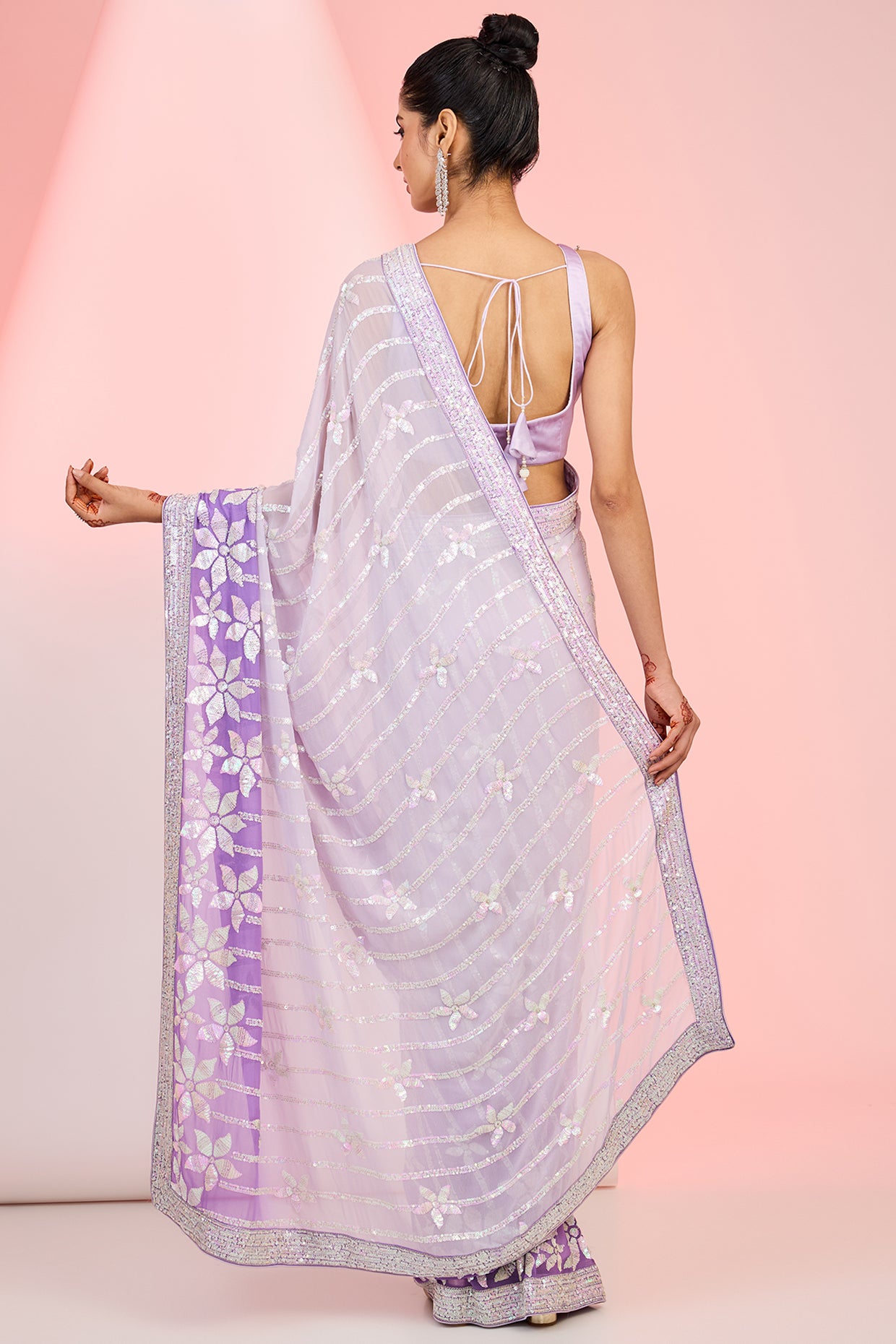 Purple Georgette Sequins Embroidered Ombre Saree