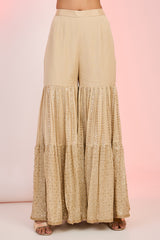 Fawn Chinon Sequin Embroidered Sharara Set for Party & Festive Wear