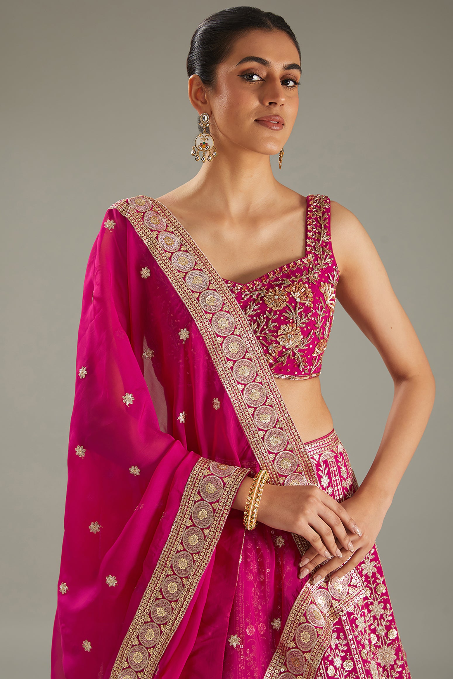 Magenta Sequins Embroidered Lehenga Set