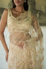 Ivory Net Sweetheart Neck Embellished Saree With Choli