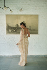 Ivory Net Sweetheart Neck Embellished Saree With Choli