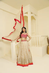 Magenta and orange embroided Tissue lehenga