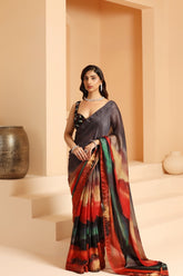Multi-Colored Organza Chiffon Digital Printed Saree