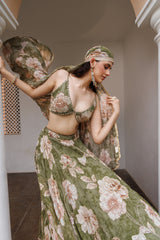 Modern lehengas with luminous prints and ethereal elegance.