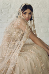Ivory Net V-neck Embellished Lehenga Set