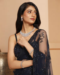 Blue Net Cutdana & Bead Work Saree Set