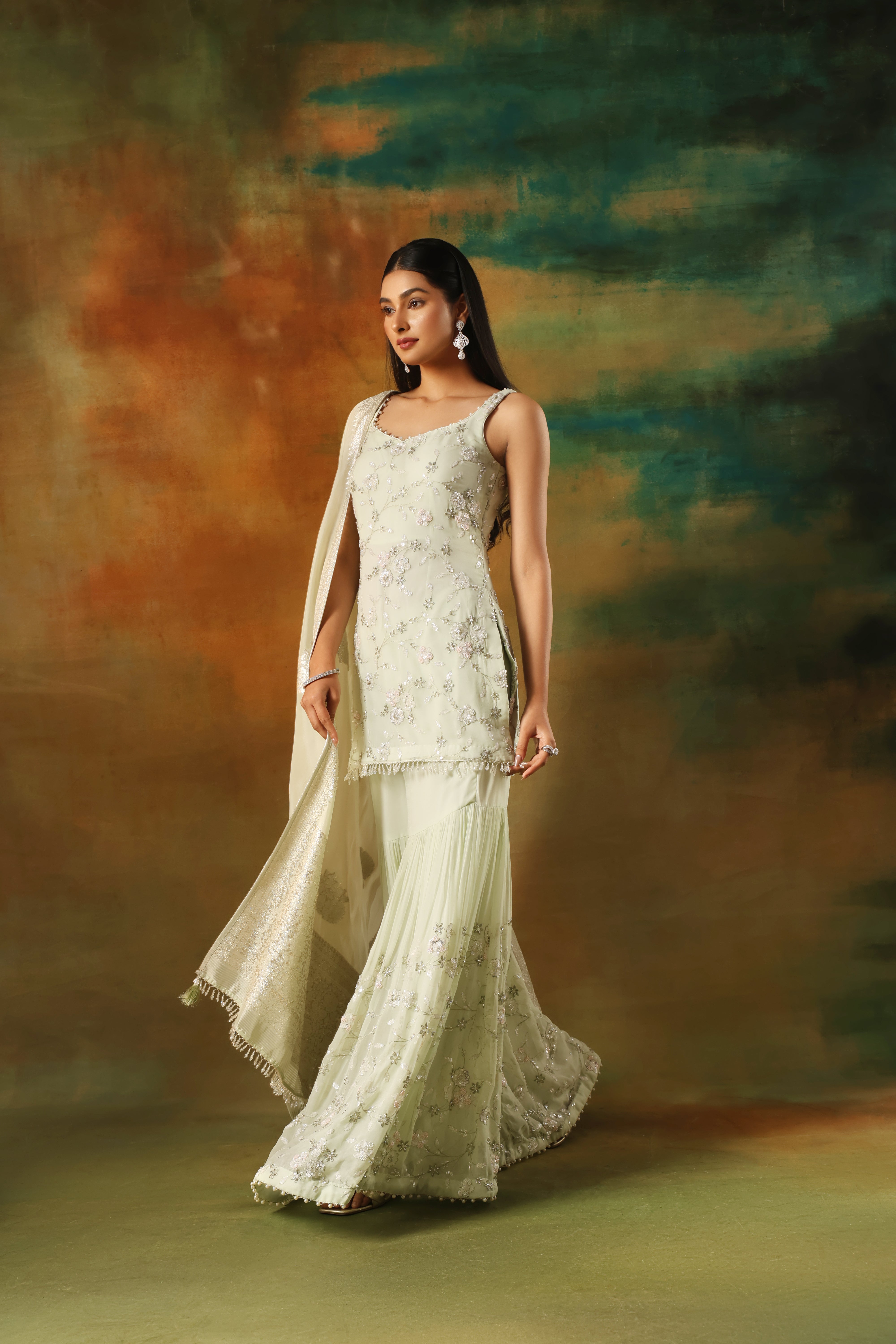 Pista Embroidered Georgette Shirt Sharara