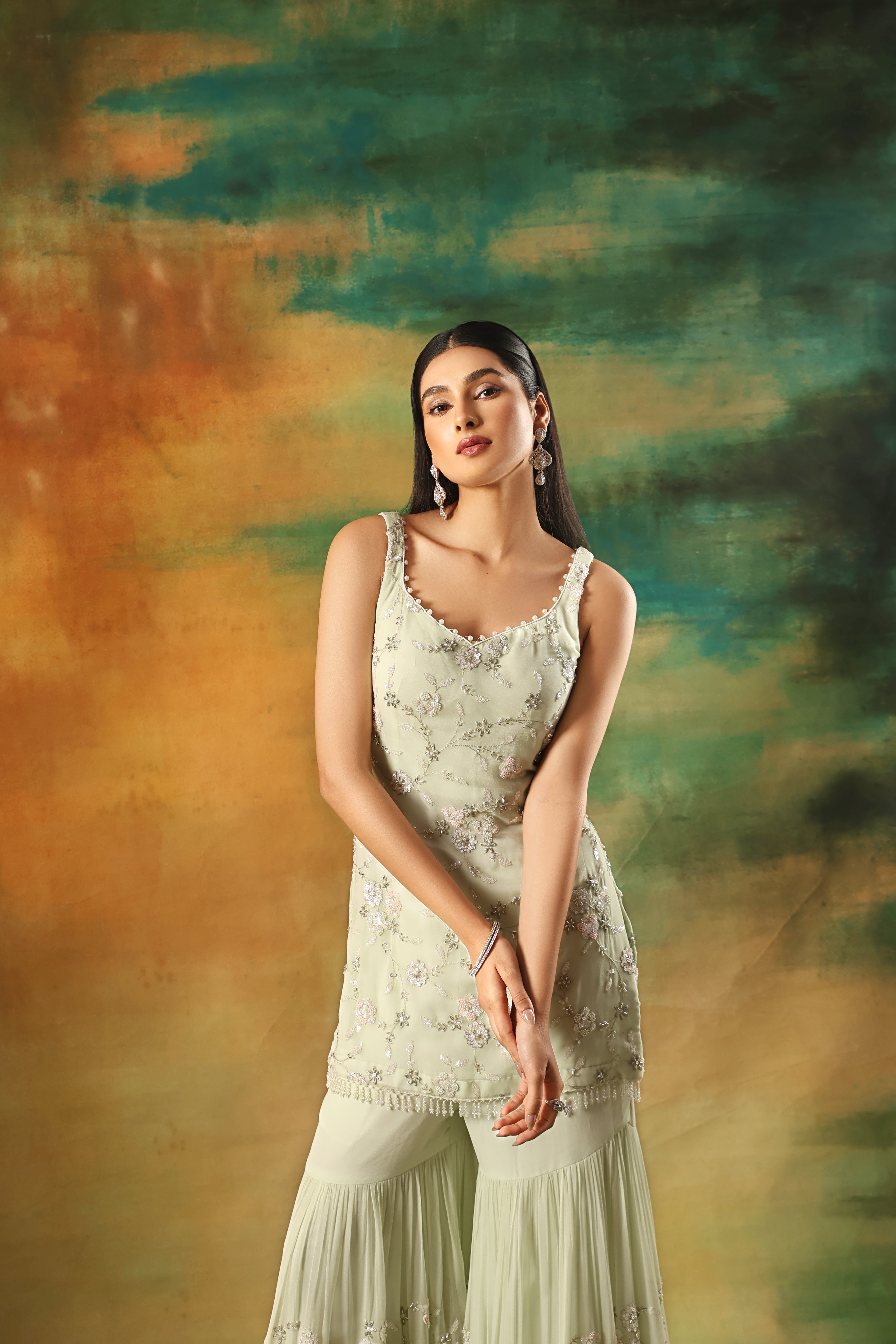 Pista Embroidered Georgette Shirt Sharara