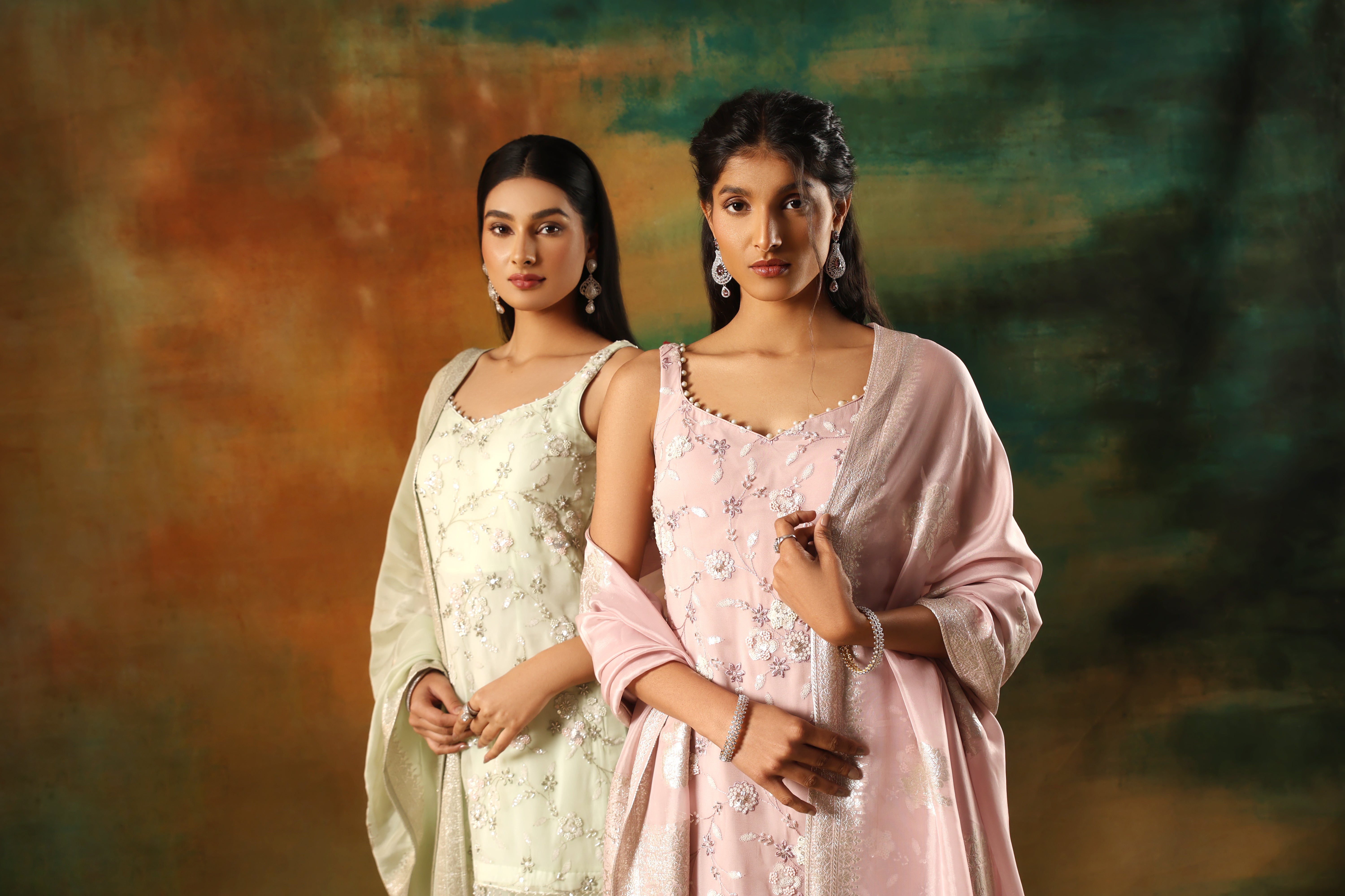 Onion Pink Embroidered Georgette Shirt Sharara