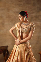Gold Tissue jacquard Embroidered  Lehenga Choli
