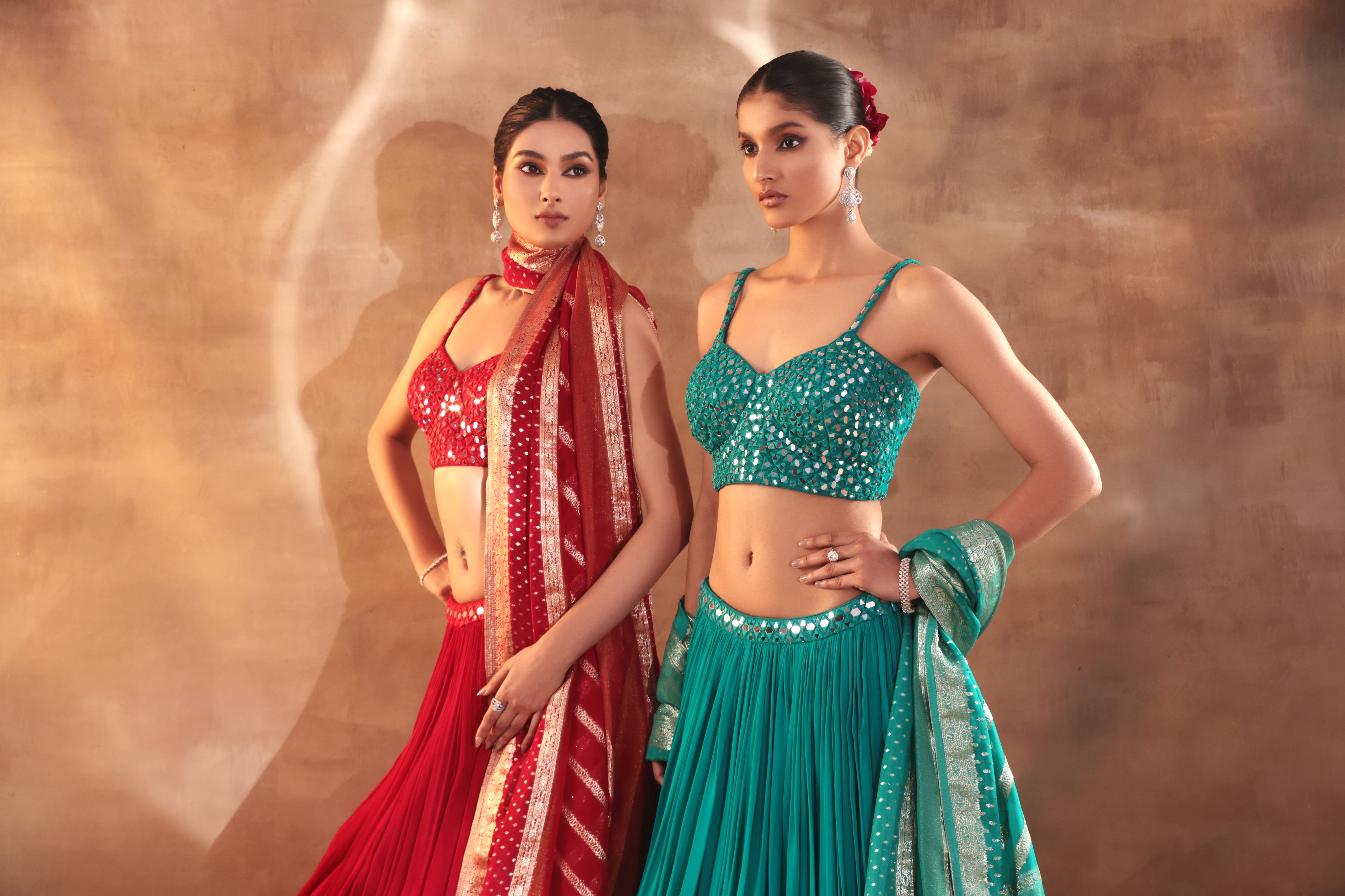 Red Mirror Work Lehenga for Weddings & Festive Wear