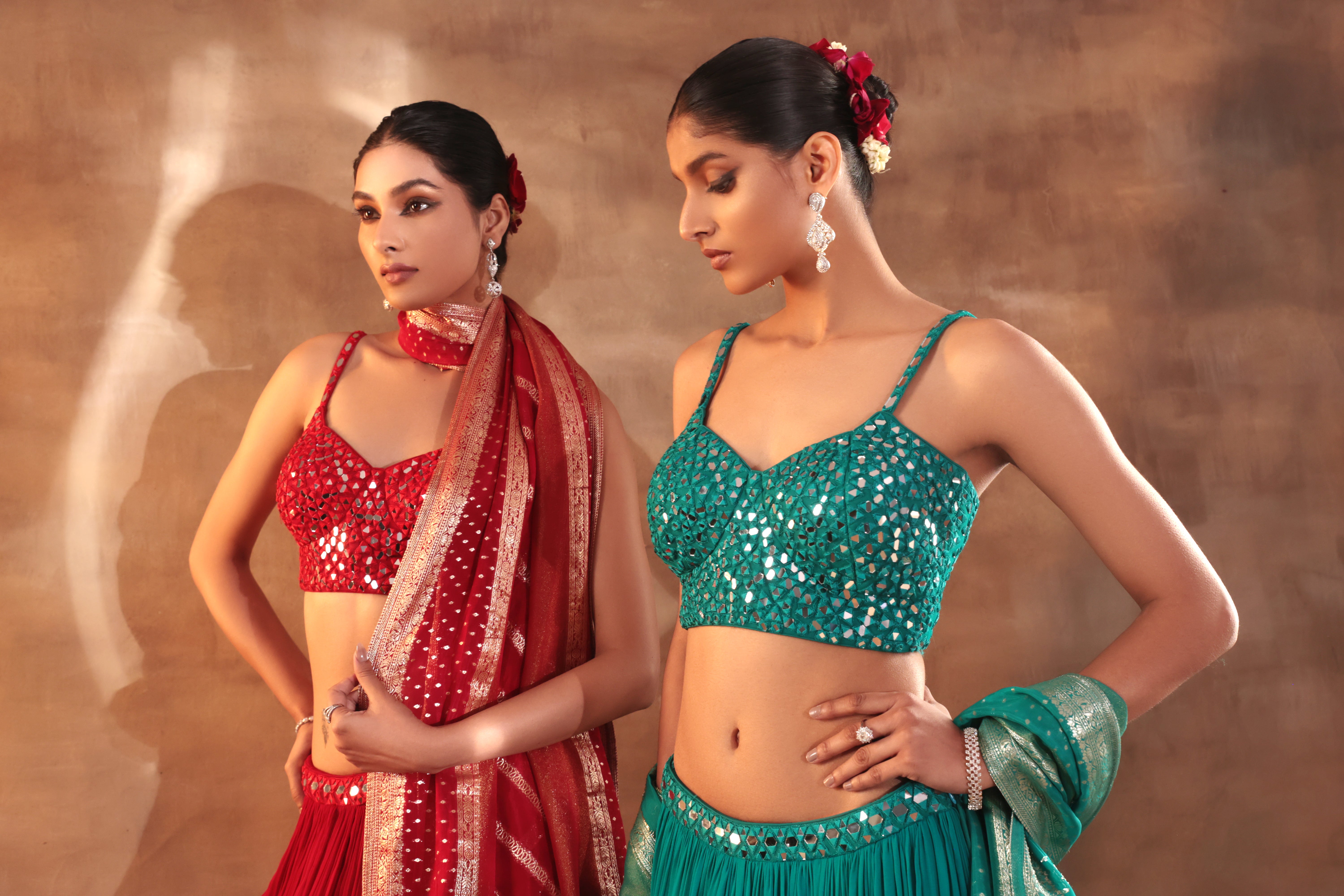 Firozi Mirror Work Lehenga – Festive Wear for Women