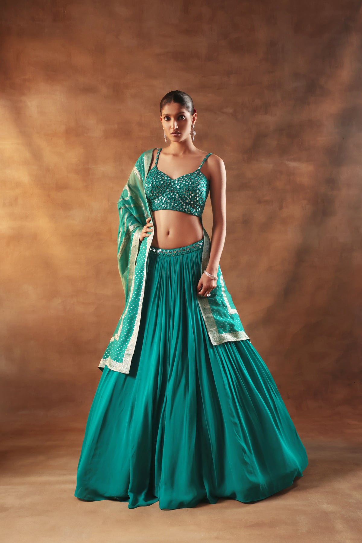Firozi Mirror Work Lehenga – Festive Wear for Women