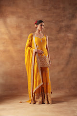 Mustard Embroidered Sharara Set for Festive & Wedding Wear