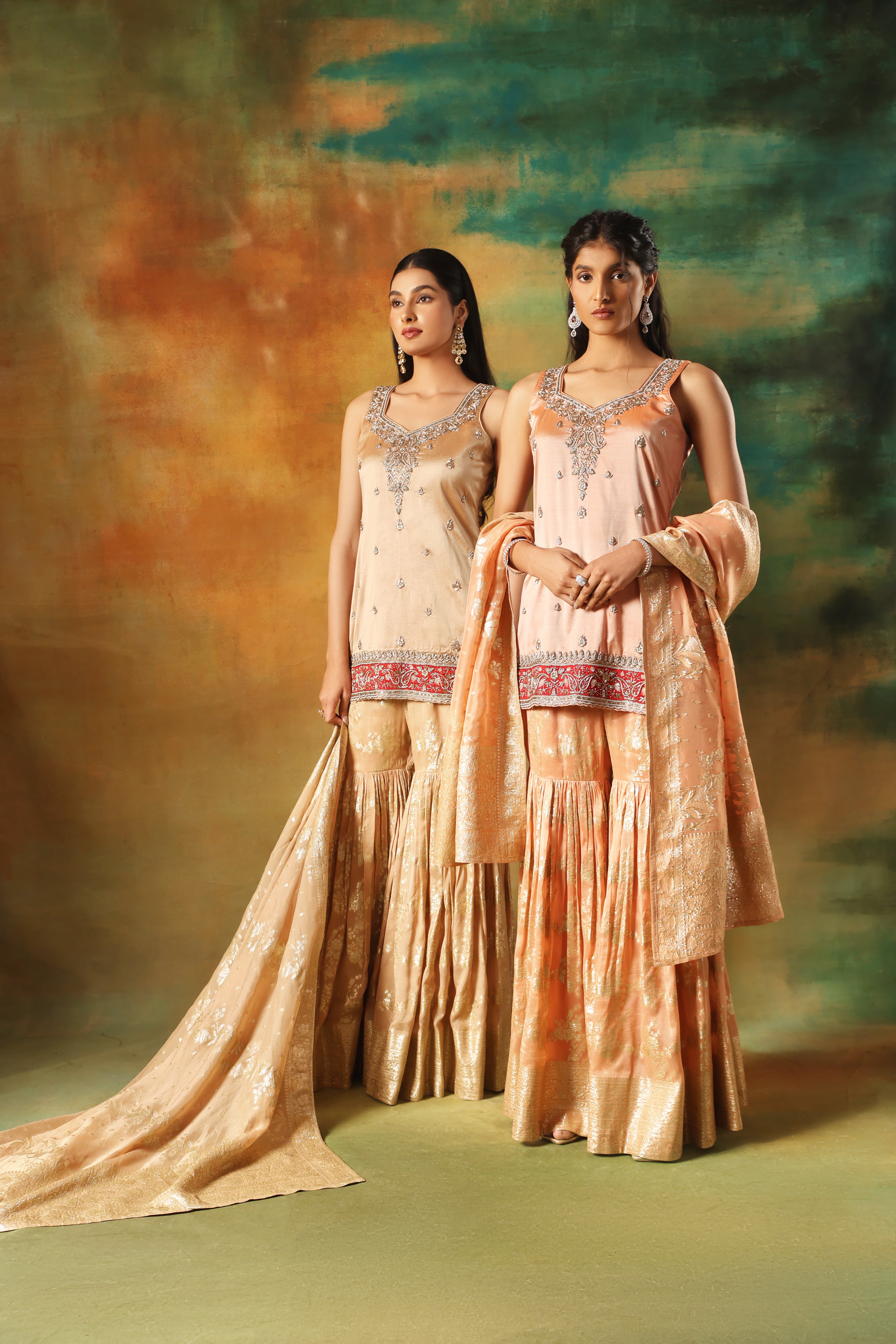 Gold Embroidered Jacquard Shirt Sharara