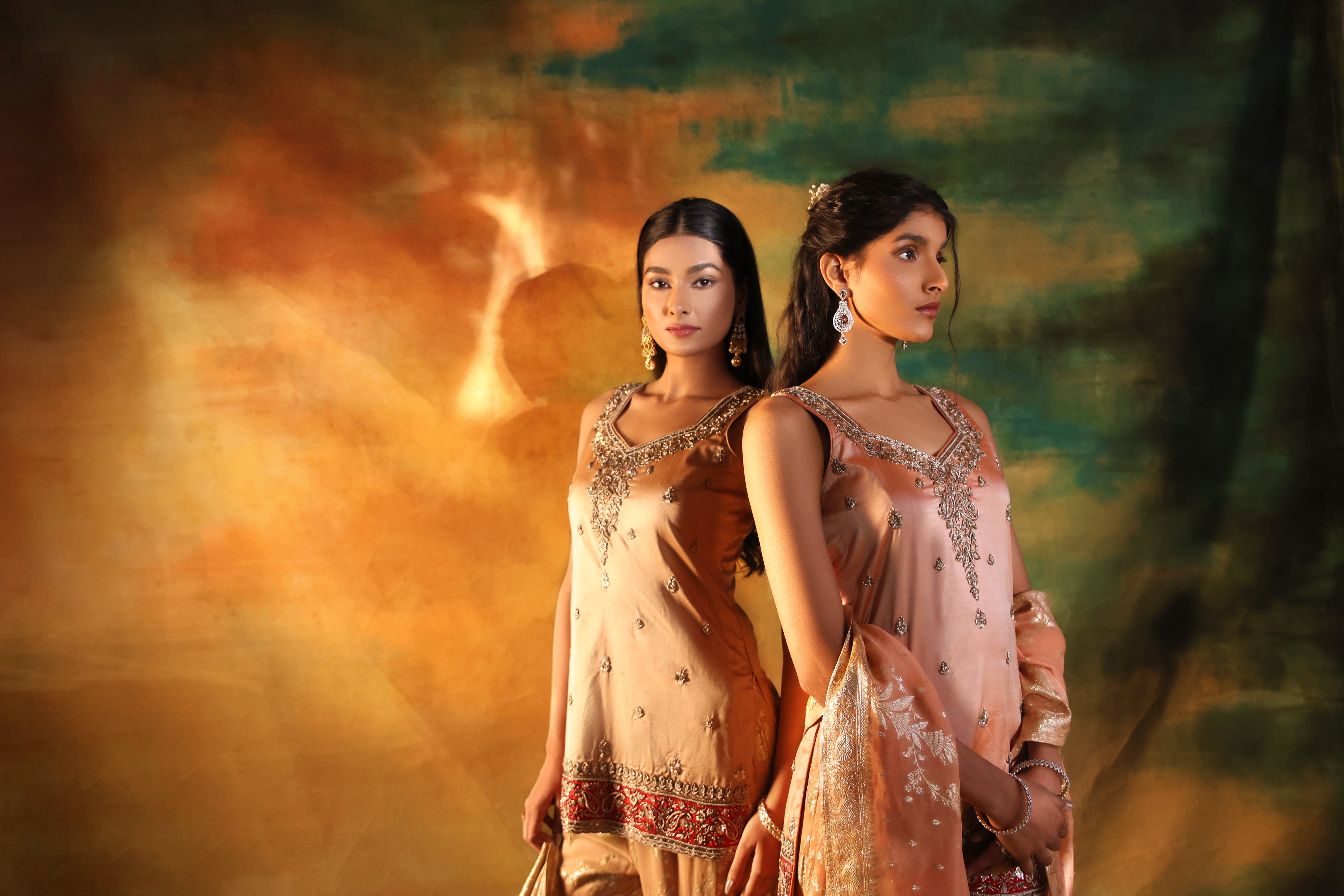 Gold Embroidered Jacquard Shirt Sharara