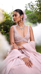 Lilac Organza Silver Stone Embroidered Lehenga Set