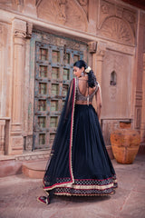 Black Net & Viscose Georgette Lehenga Set