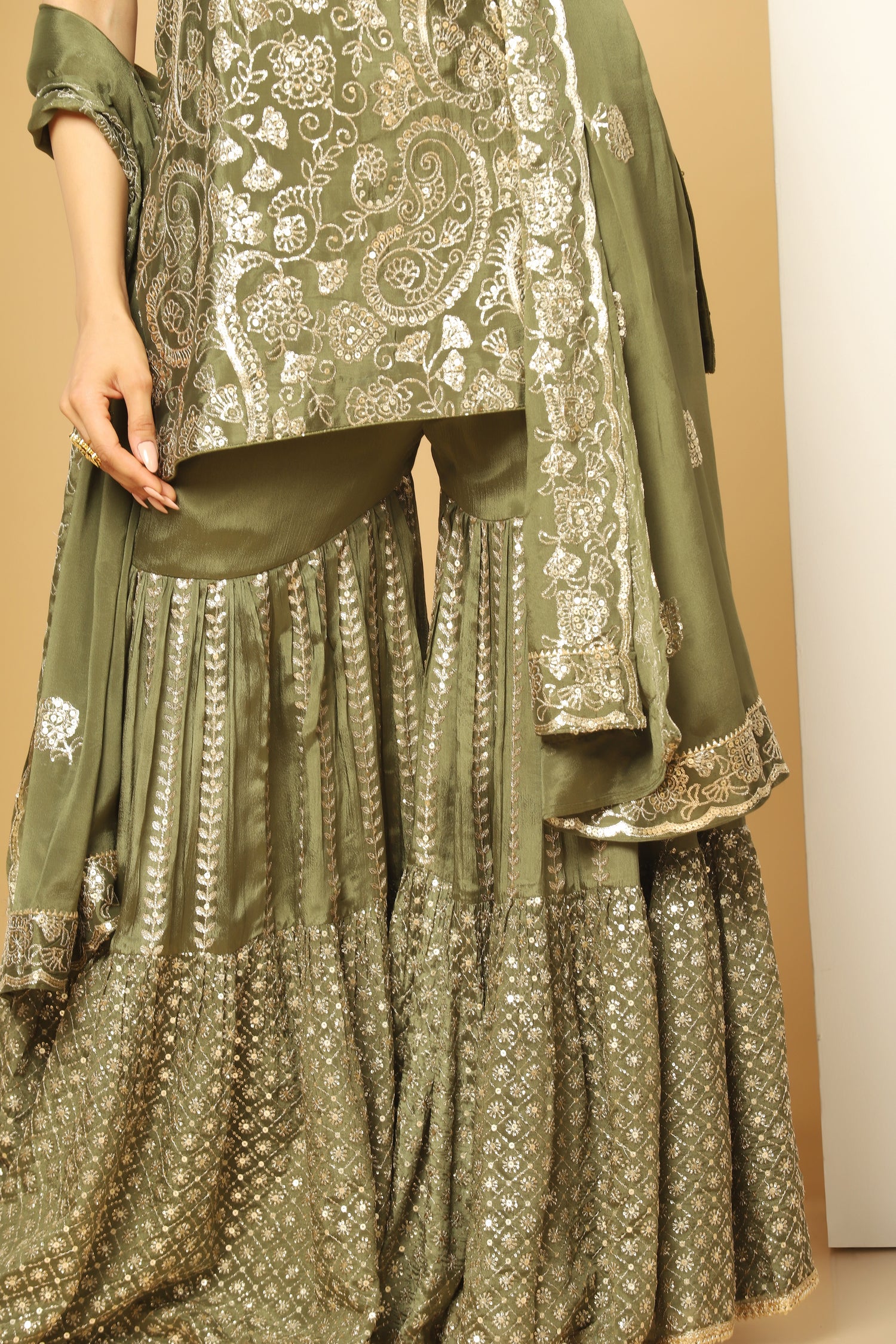 Designer Sequin Paisley Sharara Suit for Women