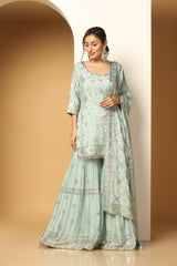 Sequin Floral Sharara Set – Blooming Garden Party Wear Look