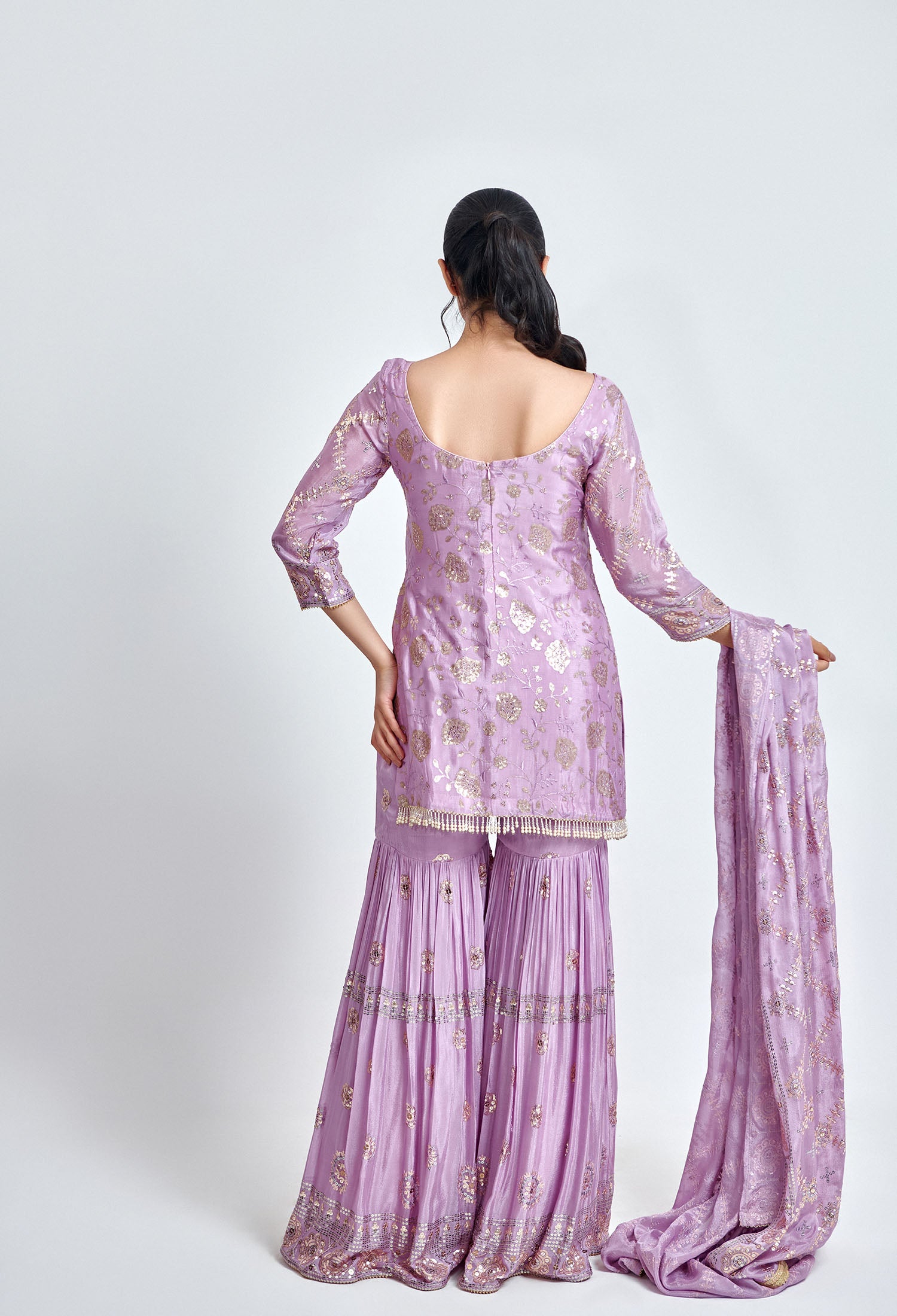 Purple and Gold Embroidered Sharara Set for Wedding & Festive Wear