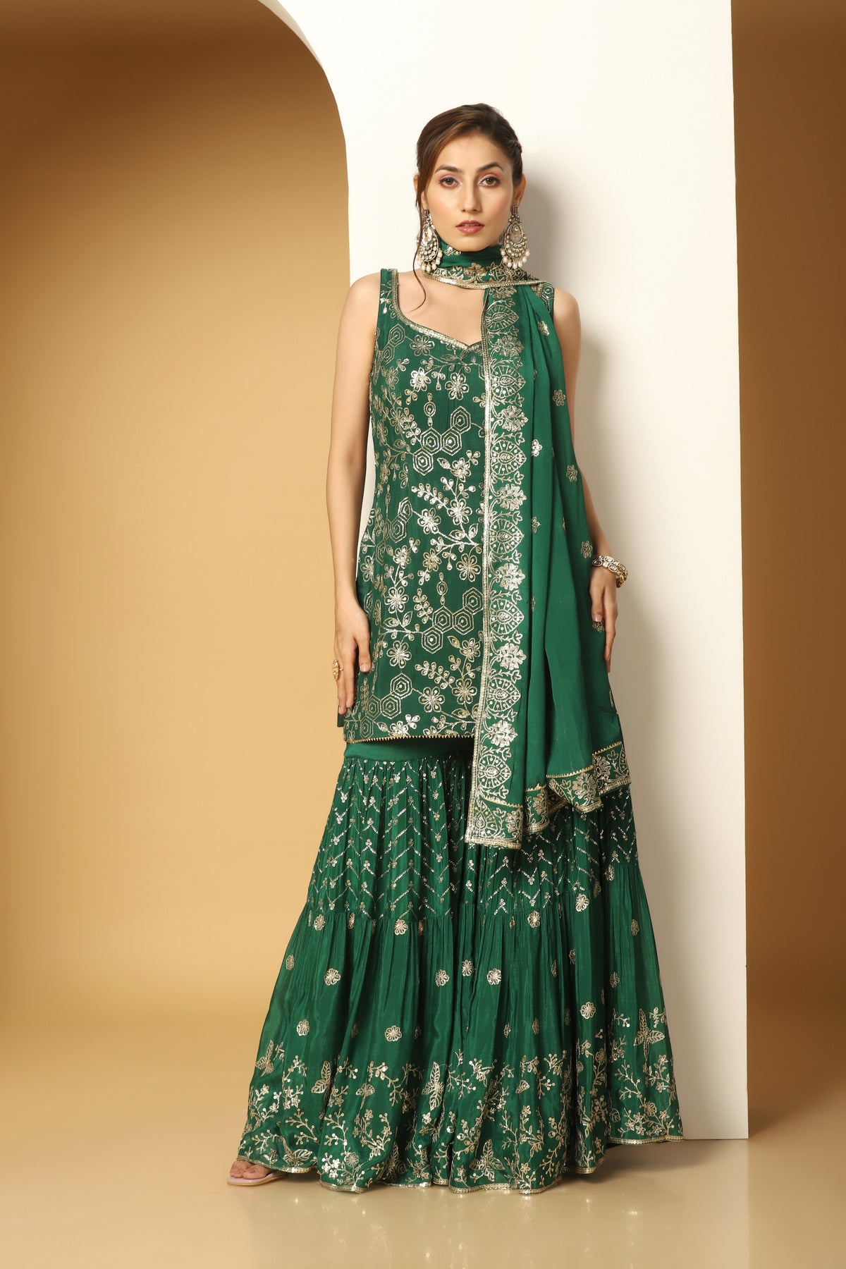 Embroidered Short Kurti and Sharara Set for Wedding & Festive Wear