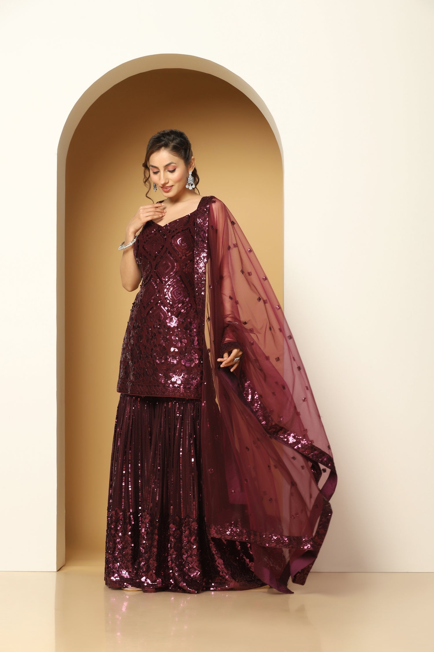 Designer Shiny Sherly Night Sharara for Wedding & Events