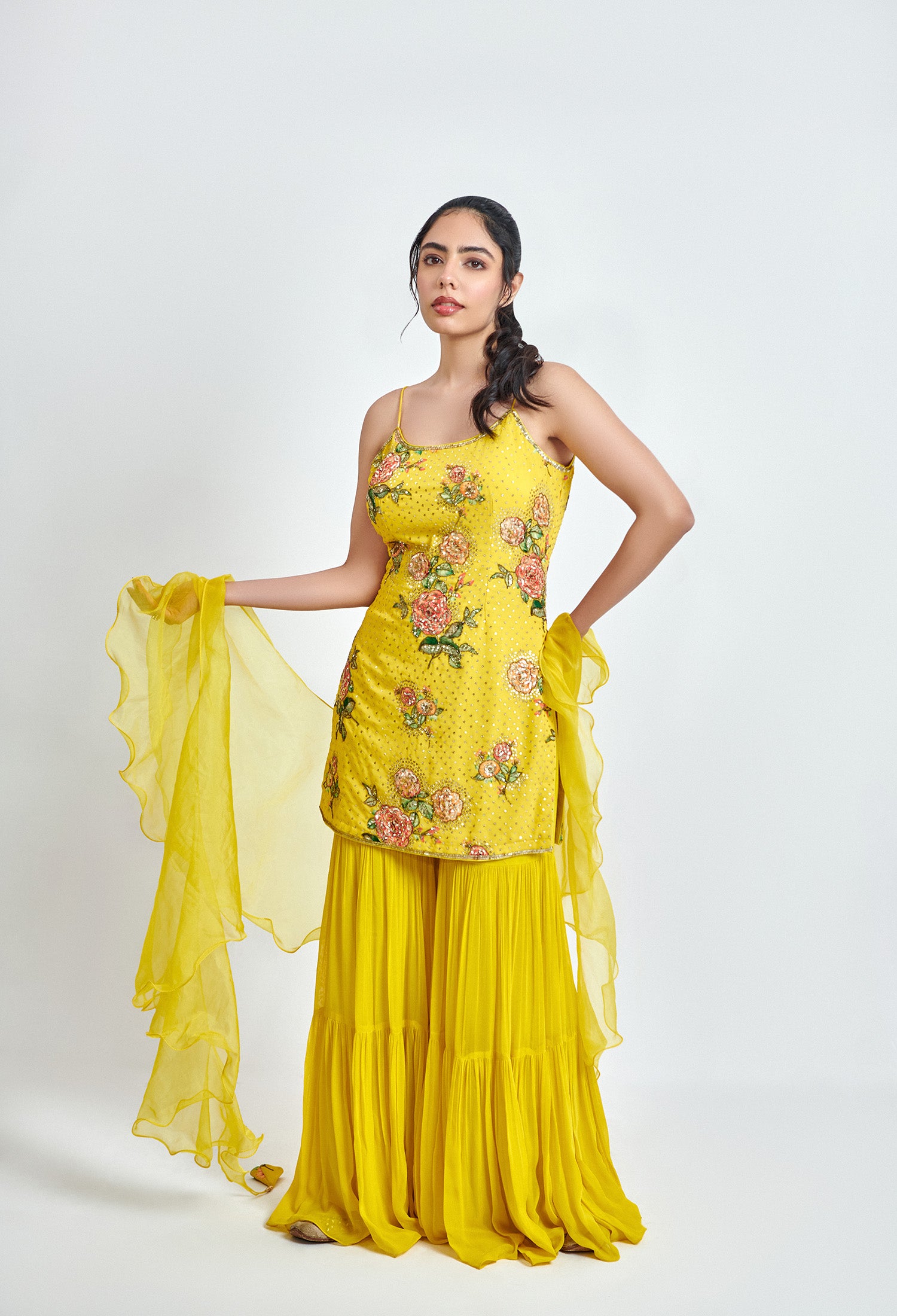 Yellow Georgette Sharara – Printed Ethnic Style