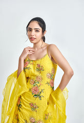 Yellow Georgette Sharara – Printed Ethnic Style