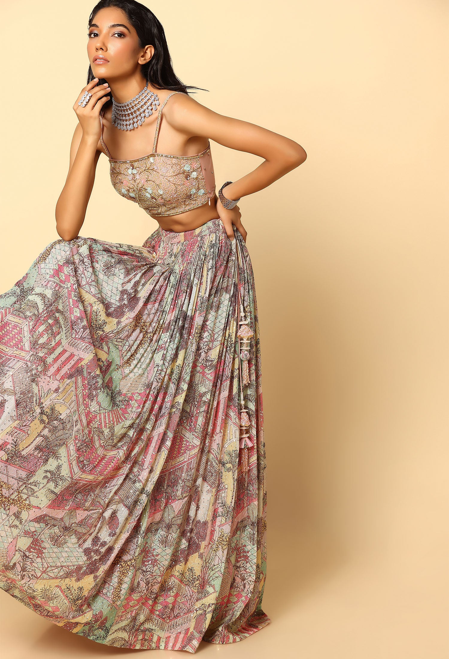 Blush Pink Printed Sequence Lehenga Choli