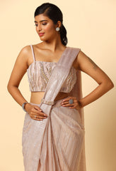Shimmer Draped Saree with Gold Sequence and Pearl Blouse