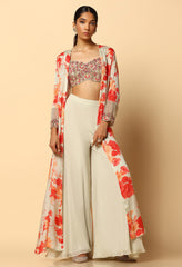 Printed Sharara & Cape Set with Contrasting Blouse – Ethnic Wear Online