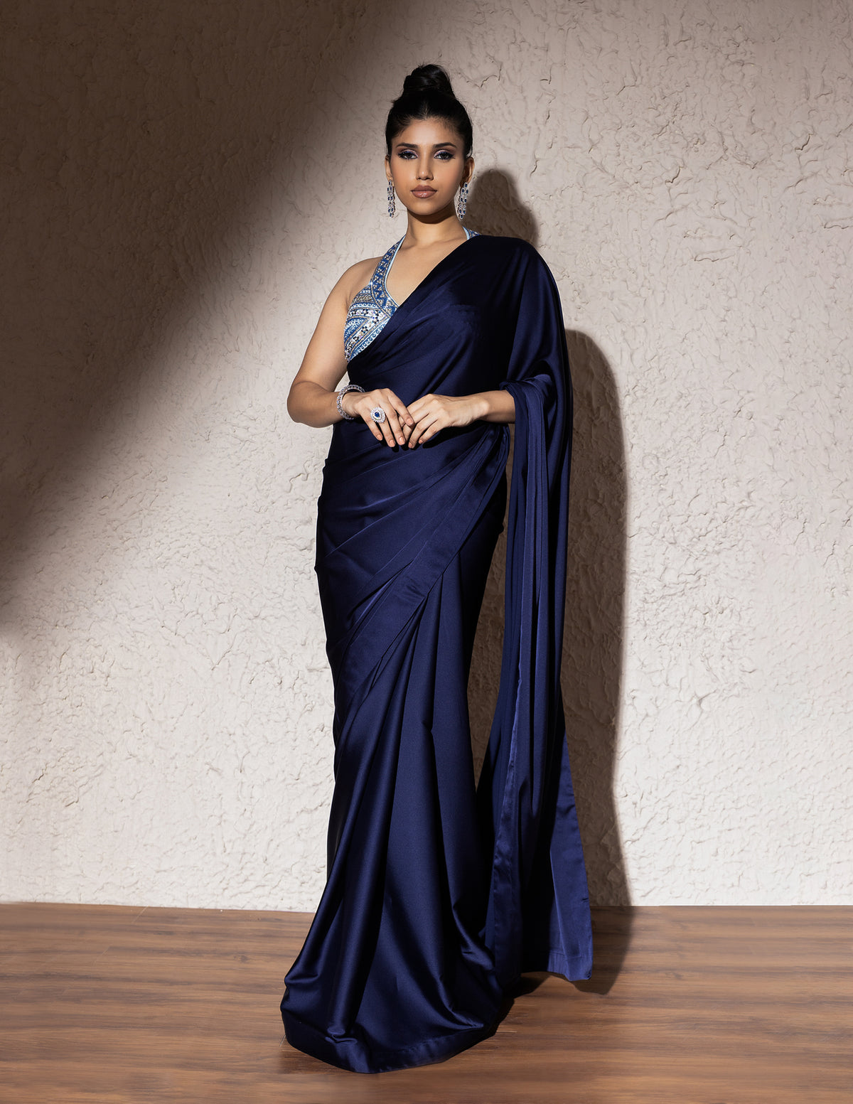 Blue Armani Satin Saree