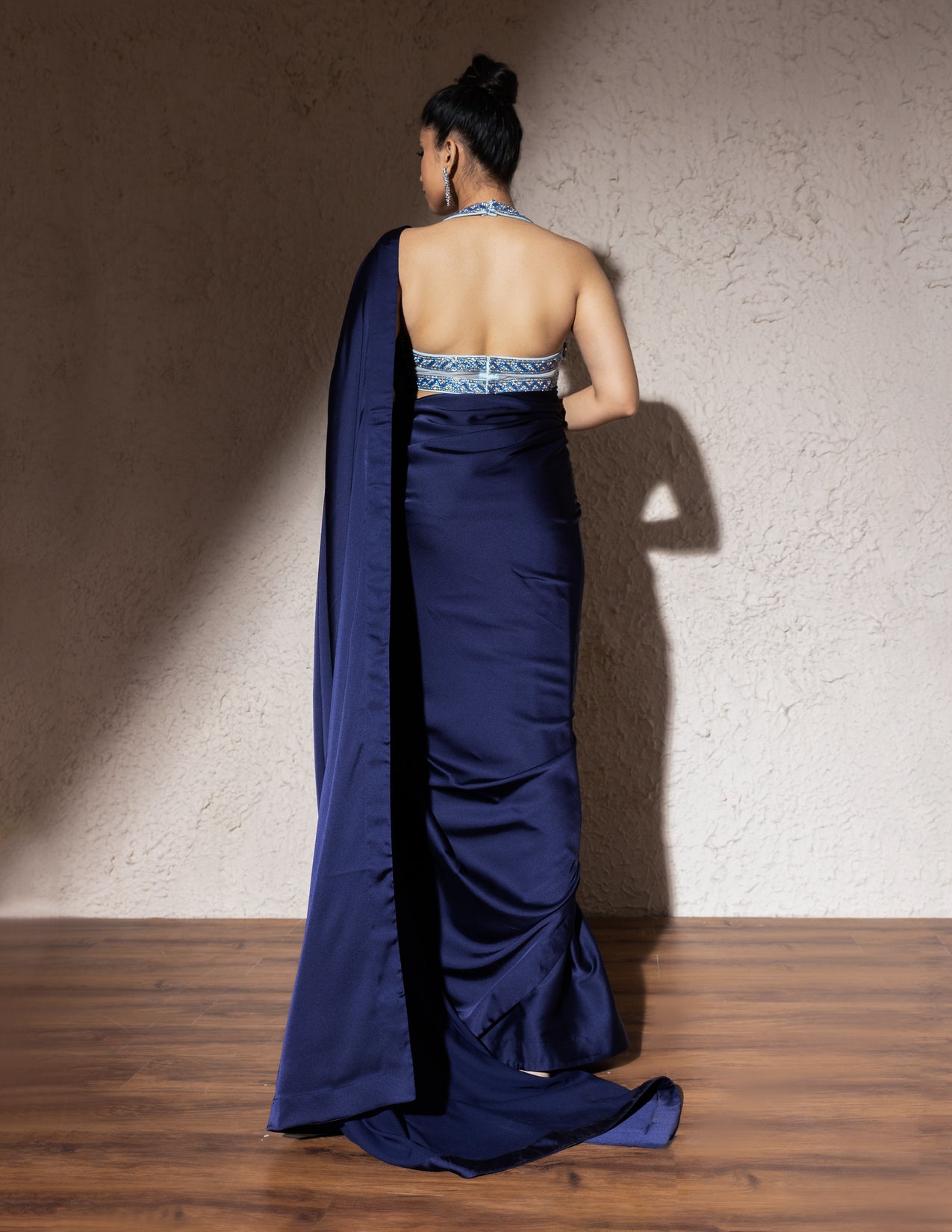 Blue Armani Satin Saree