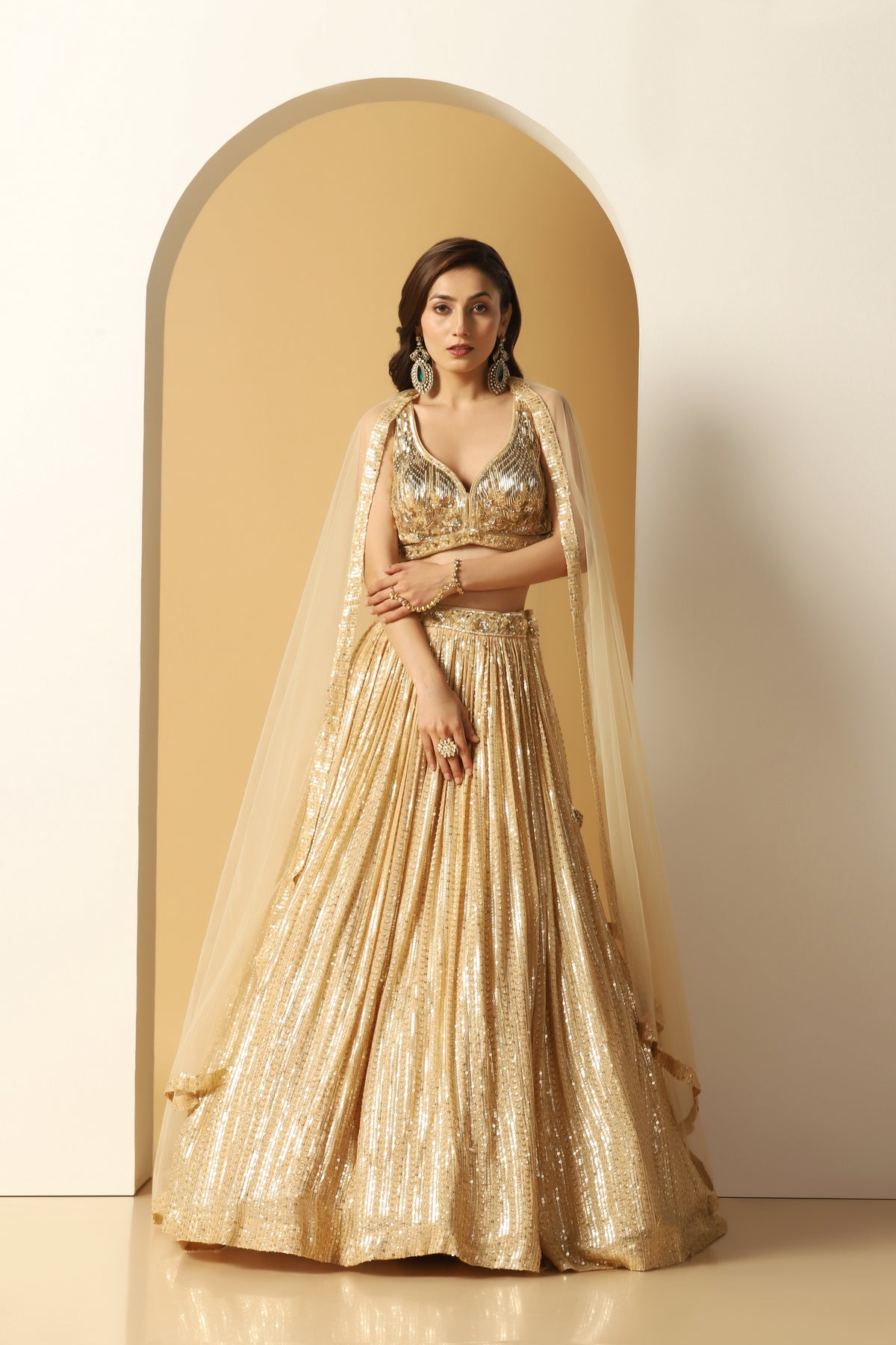 Metallic Stripe Embroidered Lehenga