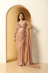 Rose Pink Georgette Cutdana Embroidered Saree