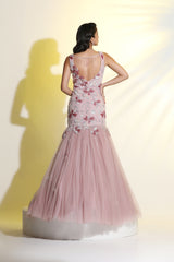 Peach 3D Embroidered Gown for Wedding, Reception & Party Wear