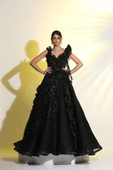 Black Draped Gown | Elegant Designer Evening Gown for Women