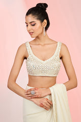 Ivory Georgette Cutdana & Sequins Hand Embellished Saree