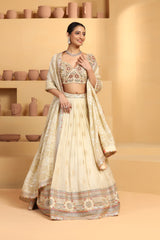 Nakshi, sequin cutdana resham mixed hand crafted choli plus Tissue jacquard lehenga with border