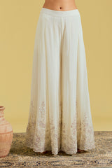 Ivory Net & Georgette Embroidered Sharara Set