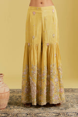 Mustard Tissue Embroidered Gharara Set