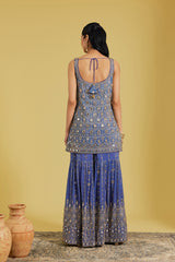 Navy Blue Tissue Embroidered Gharara Set