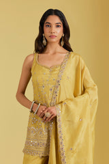 Mustard Tissue Embroidered Gharara Set
