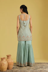 Ice Blue Tissue Embroidered Gharara Set