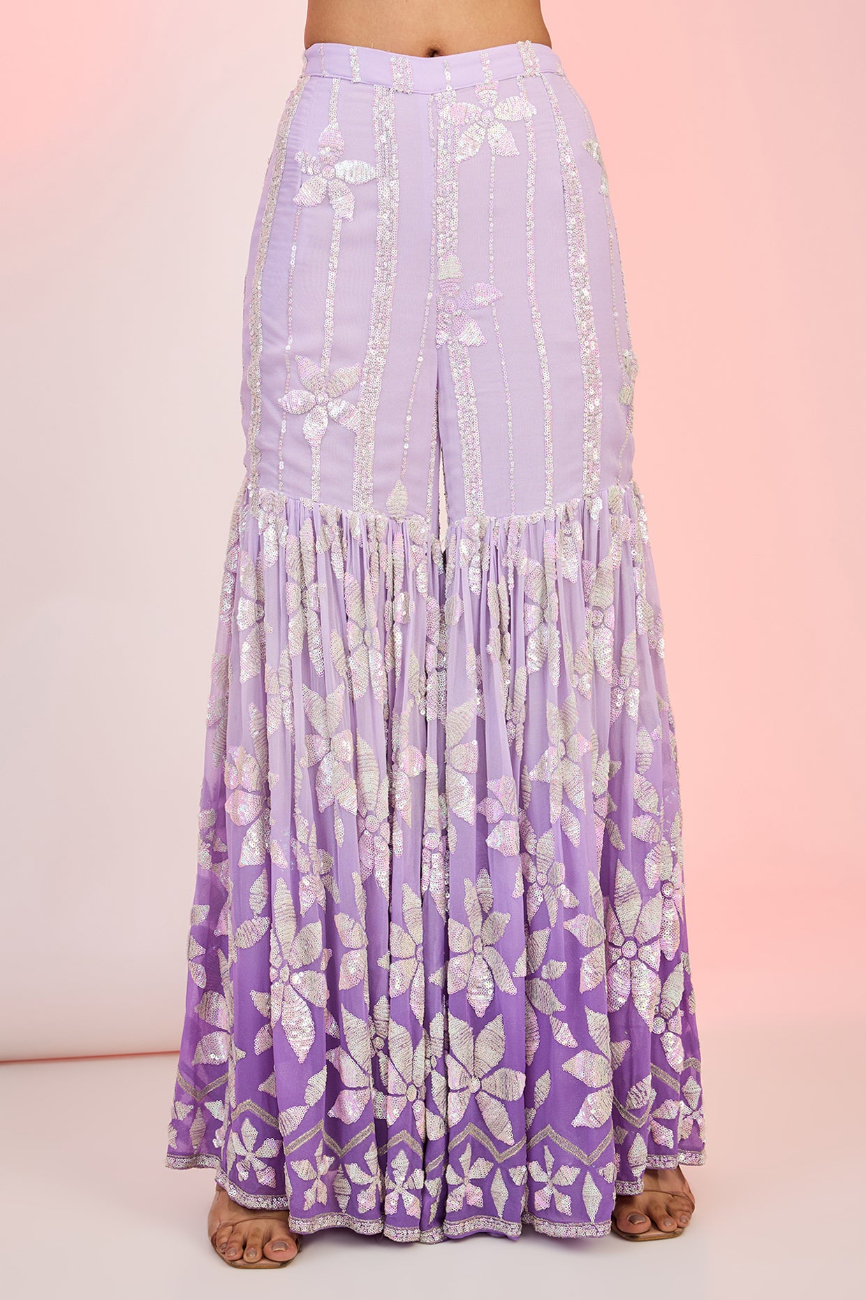 Purple Ombre Georgette Sequin Sharara Set for Wedding & Party